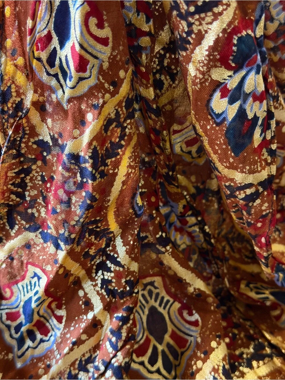 Patricia Nash Scarf Wrap Brown Metallic Gold Medallion Floral 100 Viscose NWOT